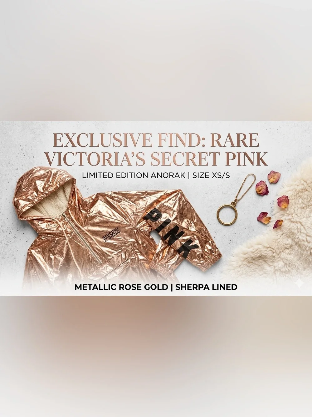 Victoria’s Secret PINK Rare Metallic Rose Gold Sherpa Anorak Jacket Size XS/S - Picture 1 of 14